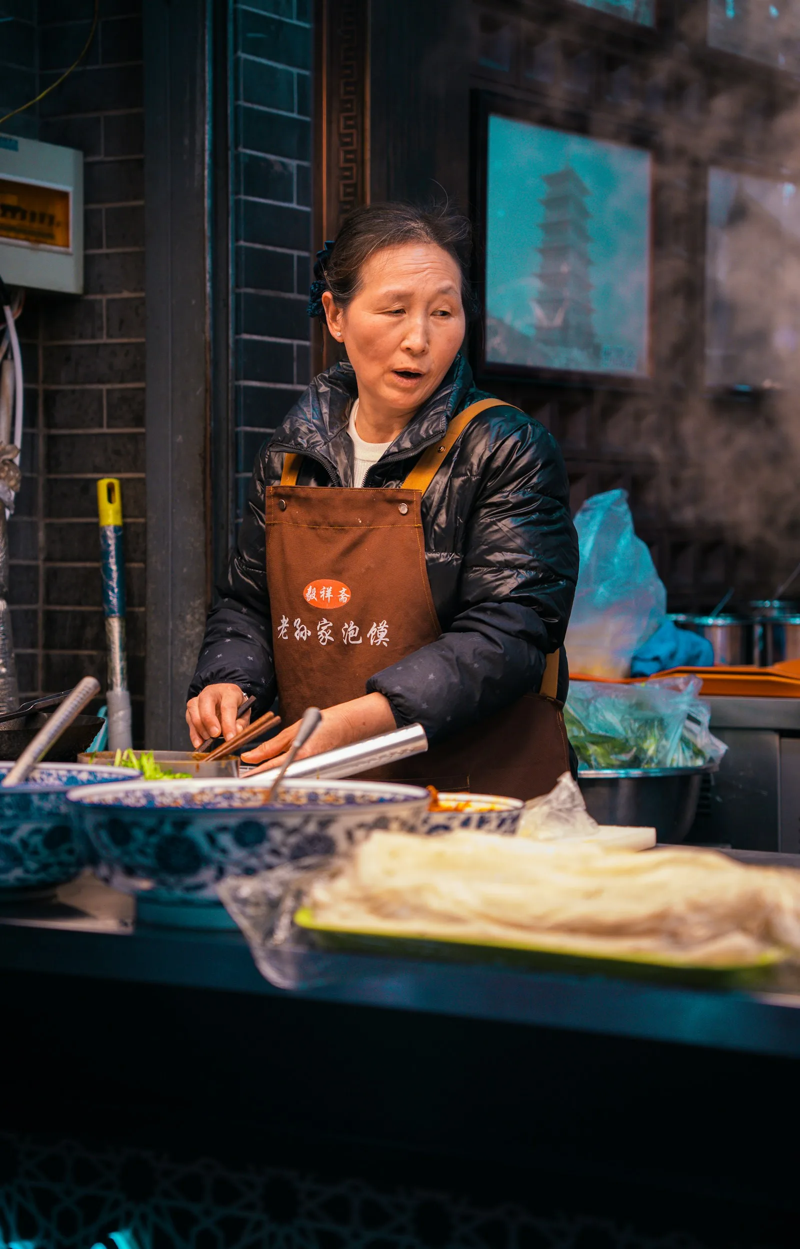 Fresh dumplings at a shared table